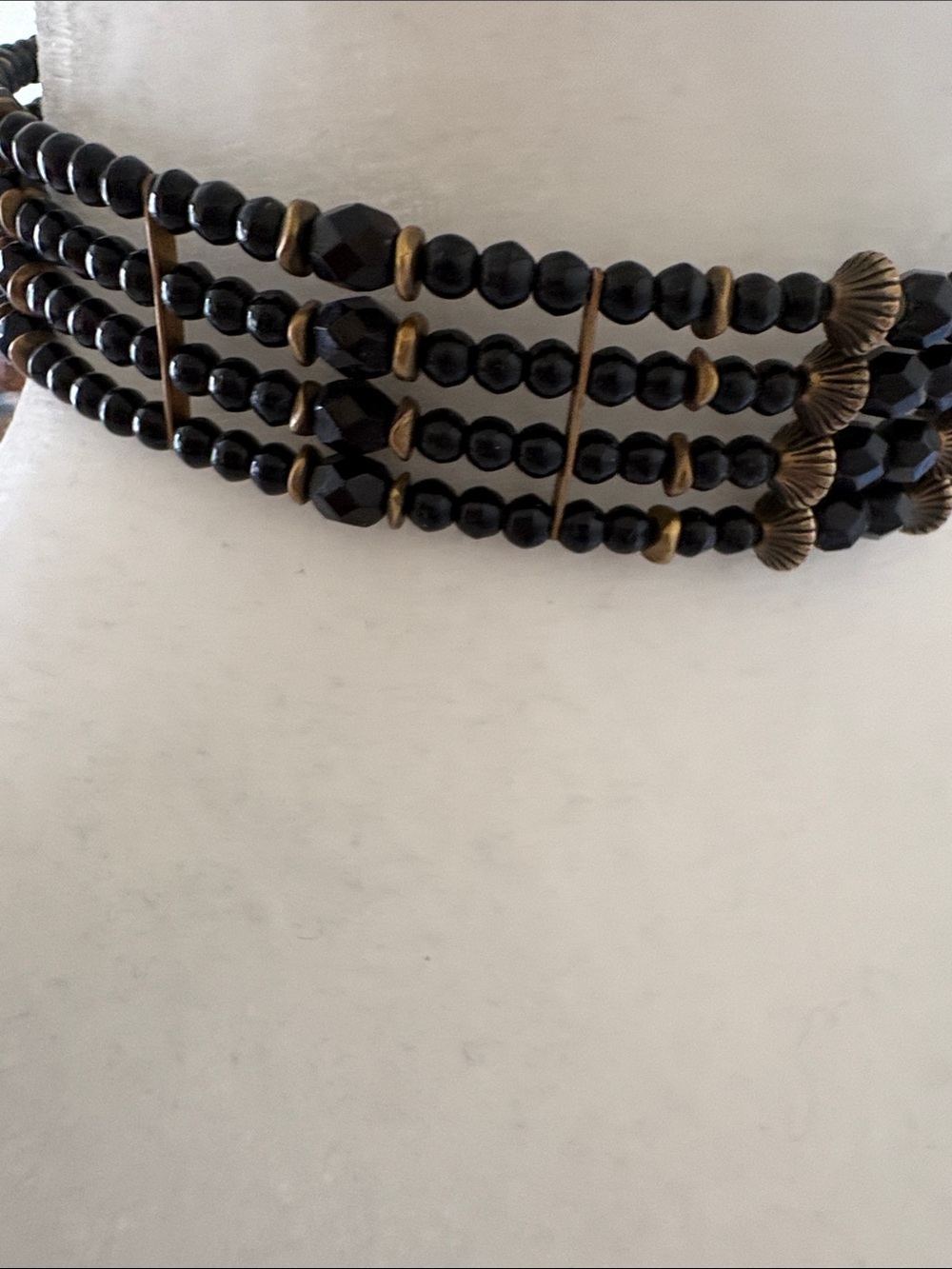 Black Beaded Multi-Row Choker Necklace - Picture 6 of 6